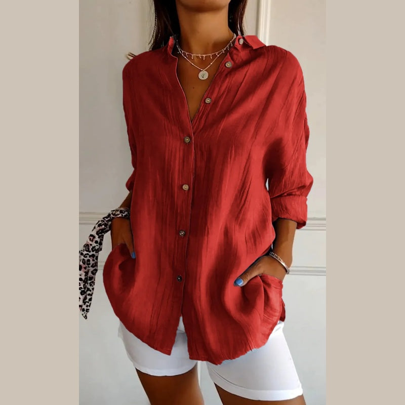 💕HOT SALE 50% OFF💕Classic Pleated Textured Single-Breasted Lapel Shirt for Women