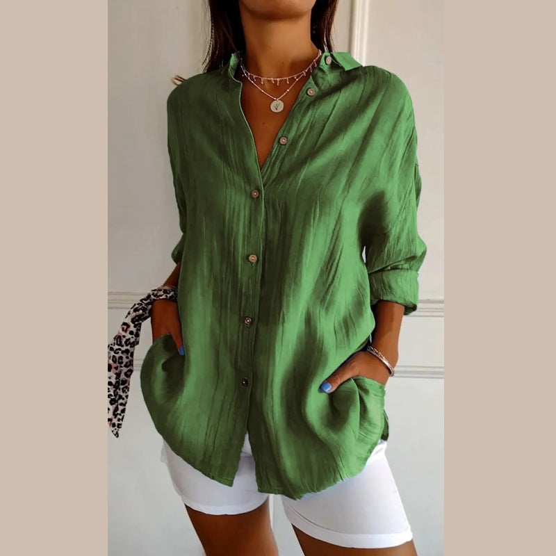 💕HOT SALE 50% OFF💕Classic Pleated Textured Single-Breasted Lapel Shirt for Women