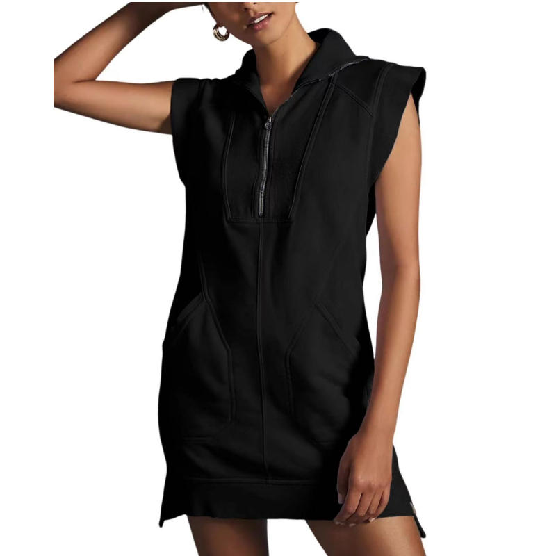 🔥HOT SALE🔥Women's Sporty Half Zip Pullover Sleeveless Mini Dress