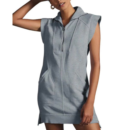 🔥HOT SALE🔥Women's Sporty Half Zip Pullover Sleeveless Mini Dress