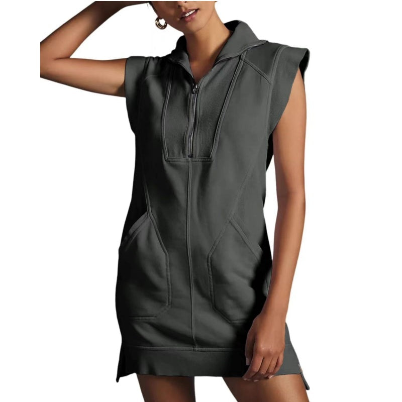 🔥HOT SALE🔥Women's Sporty Half Zip Pullover Sleeveless Mini Dress