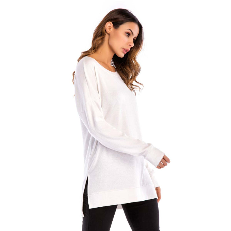 Women's Crewneck Long Sleeves Side Split Tunic Top