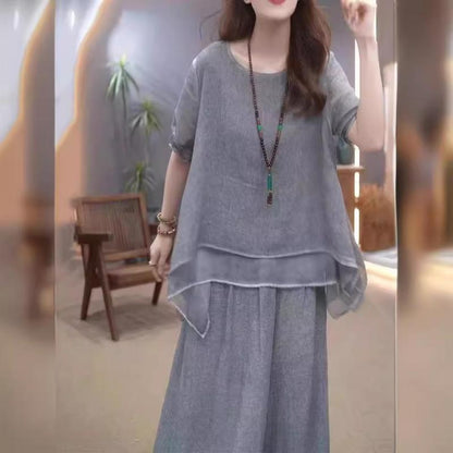 🔥Free shipping for two pieces🔥Women's Elegant Solid Color Loose Cotton Linen 2-Piece Set