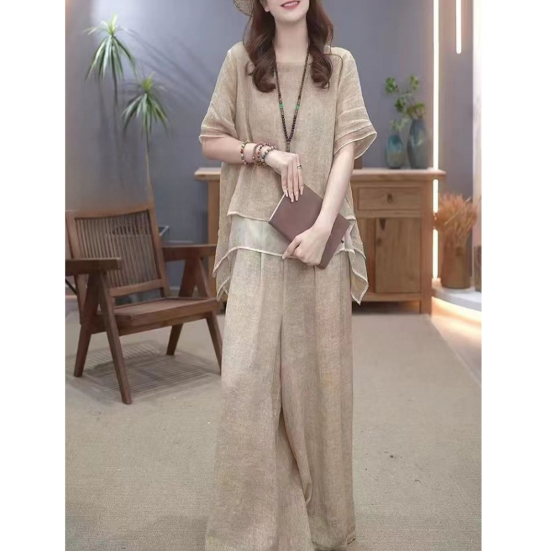 🔥Free shipping for two pieces🔥Women's Elegant Solid Color Loose Cotton Linen 2-Piece Set