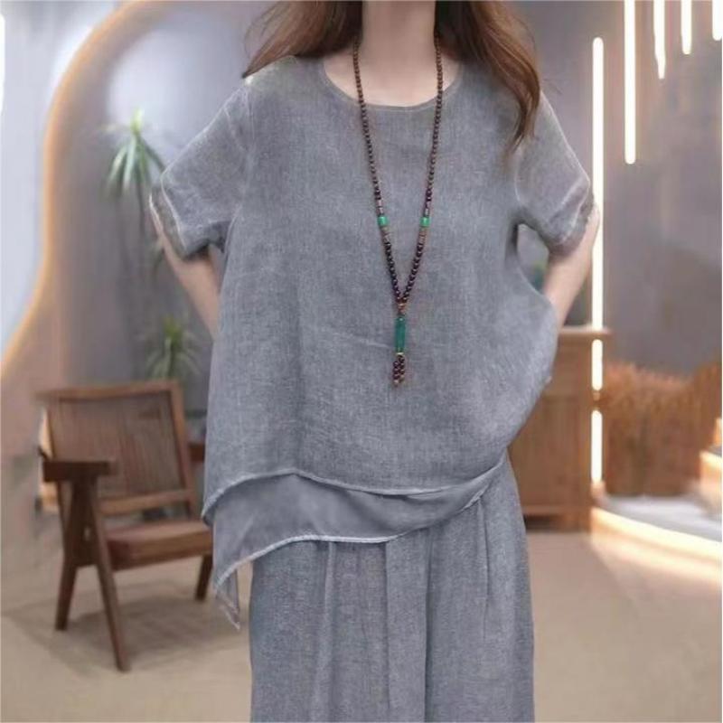 🔥Free shipping for two pieces🔥Women's Elegant Solid Color Loose Cotton Linen 2-Piece Set