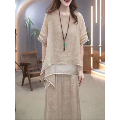 🔥Free shipping for two pieces🔥Women's Elegant Solid Color Loose Cotton Linen 2-Piece Set