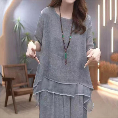 🔥Free shipping for two pieces🔥Women's Elegant Solid Color Loose Cotton Linen 2-Piece Set