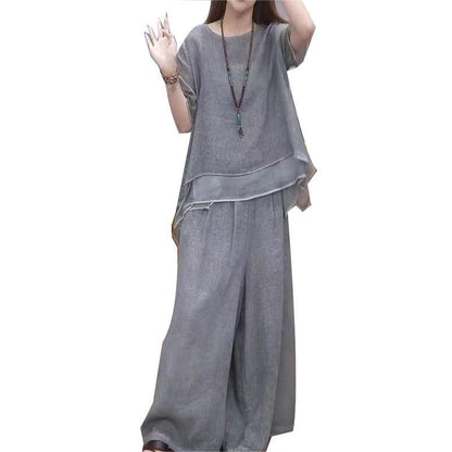 🔥Free shipping for two pieces🔥Women's Elegant Solid Color Loose Cotton Linen 2-Piece Set