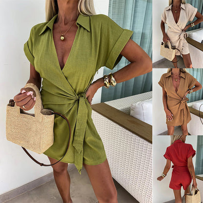 🔥Summer Sales🔥Women's Cotton Linen Sexy V Neck Romper