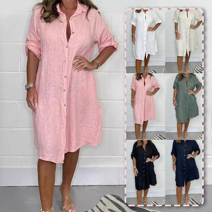 💕BUY 2 Get free shipping💕 Women's Cotton and Linen Button Shirt Dress