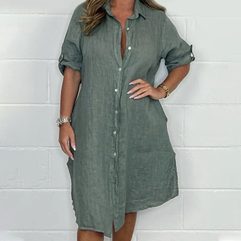 💕BUY 2 Get free shipping💕 Women's Cotton and Linen Button Shirt Dress