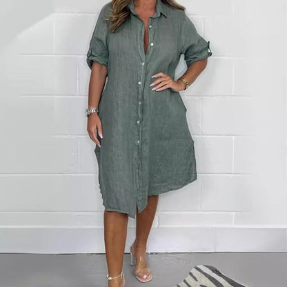 💕BUY 2 Get free shipping💕 Women's Cotton and Linen Button Shirt Dress