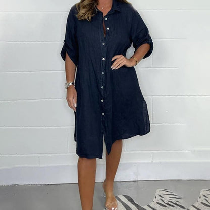 💕BUY 2 Get free shipping💕 Women's Cotton and Linen Button Shirt Dress