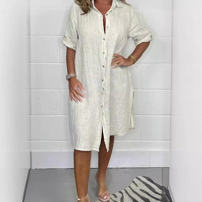 💕BUY 2 Get free shipping💕 Women's Cotton and Linen Button Shirt Dress