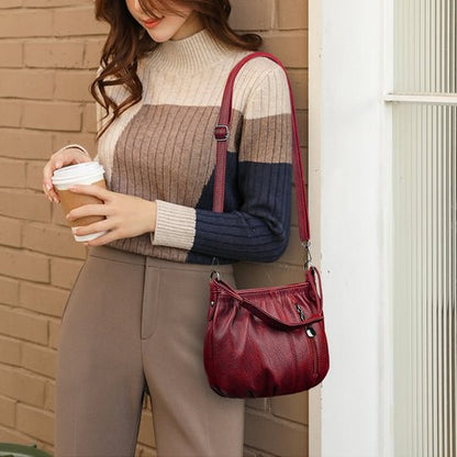 Casual Pleated Bucket Soft Leather Handbag Shoulder Bag