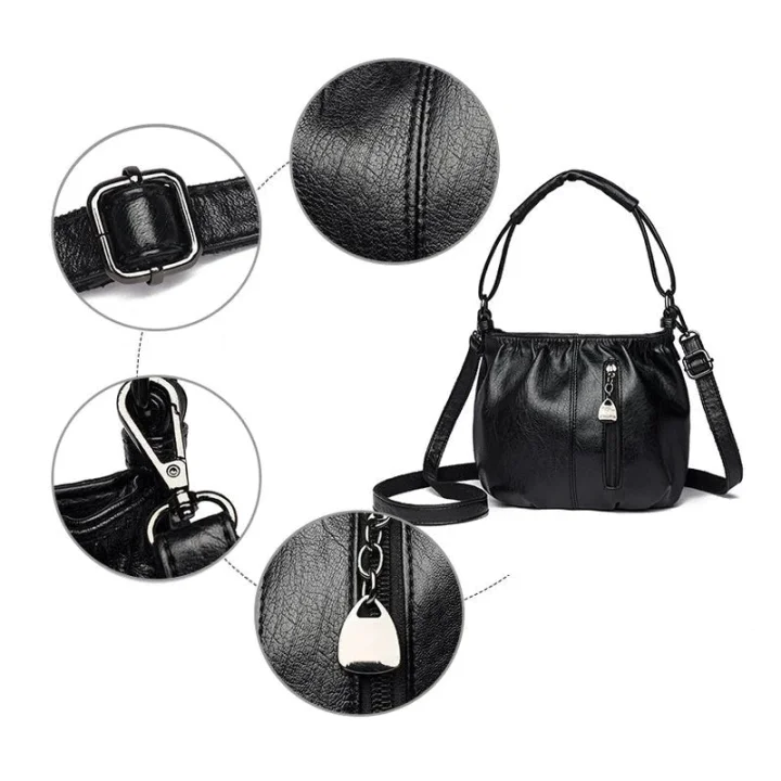 Casual Pleated Bucket Soft Leather Handbag Shoulder Bag