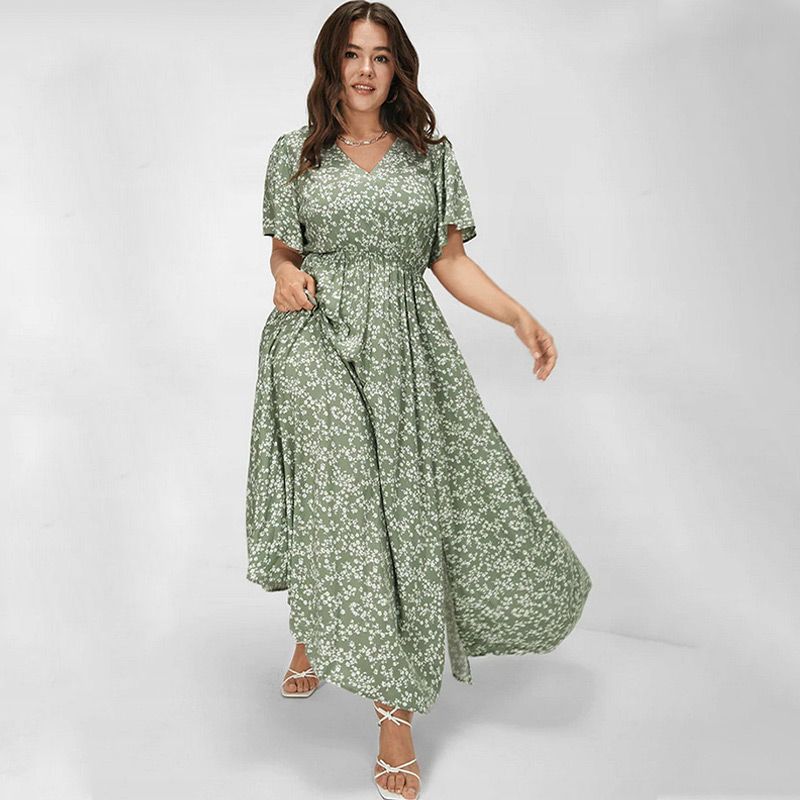 HOT SALE 50% OFF🌸Women's Bohemian Floral Split Maxi Dress With Elastic Waist