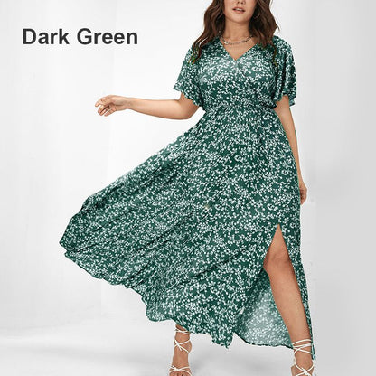 HOT SALE 50% OFF🌸Women's Bohemian Floral Split Maxi Dress With Elastic Waist