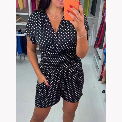 💕BUY 2 Get free shipping💕Polka Dot V-Neck One-piece Shorts Jumpsuit