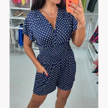 💕BUY 2 Get free shipping💕Polka Dot V-Neck One-piece Shorts Jumpsuit