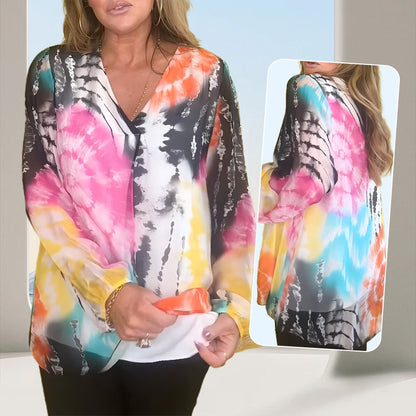 🔥HOT SALE 54% OFF💝Tie-Dye Printed V-Neck Long Sleeve Shirt