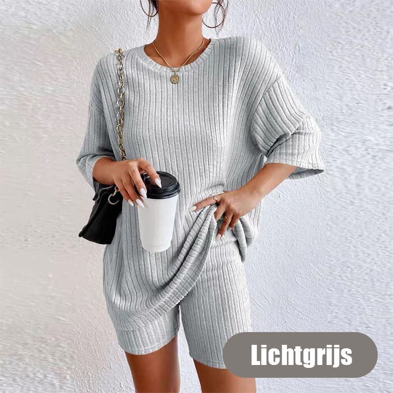 🎉Limited time offer 50% OFF💖Women's Rib Knit T-shirt and Shorts Casual 2-piece Set