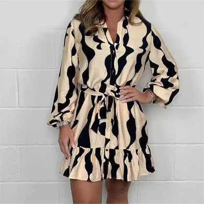 🌷Limited Time Offer 50% OFF🌷Casual Irregular Stripe Lapel Tie Waist Shirt Dress