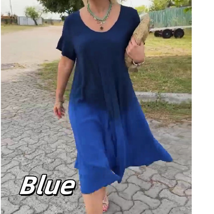 💕HOT SALE💕Gradient Color Round Neck Short Sleeve Dress