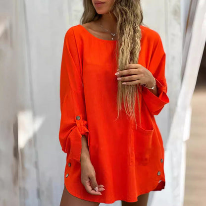 50% OFF TODAY🌹Women's Solid Color Loose Tops with Roll-Up Sleeves