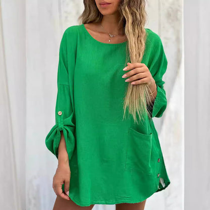 50% OFF TODAY🌹Women's Solid Color Loose Tops with Roll-Up Sleeves