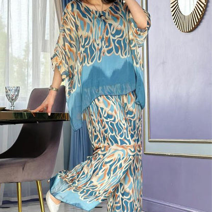 🦋49% off🩵 Printed top and wide-leg trousers set