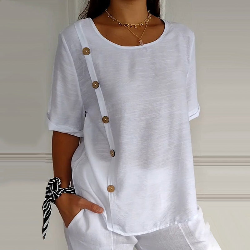 💖Women's Crew Neck Side Button Blouse