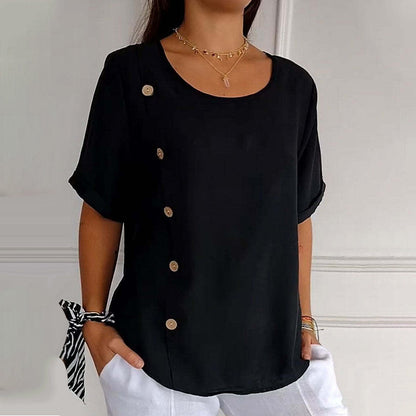 💖Women's Crew Neck Side Button Blouse