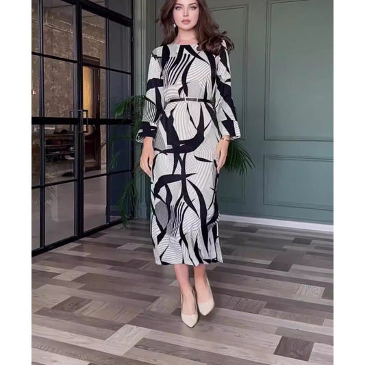 💕HOT SALE 52% OFF 💕Elegant Round Neck Stretch Dress with Belt