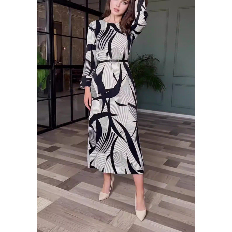 💕HOT SALE 52% OFF 💕Elegant Round Neck Stretch Dress with Belt