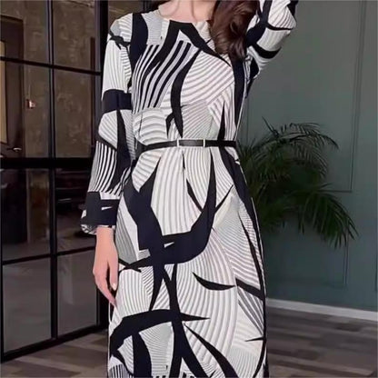 💕HOT SALE 52% OFF 💕Elegant Round Neck Stretch Dress with Belt