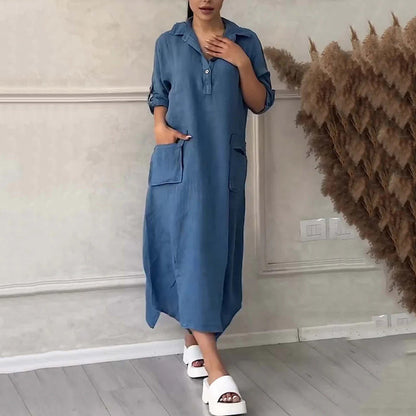 🔥Buy Two Get Free Shipping🔥Women's Cotton Linen Solid Colour Lapel Dress