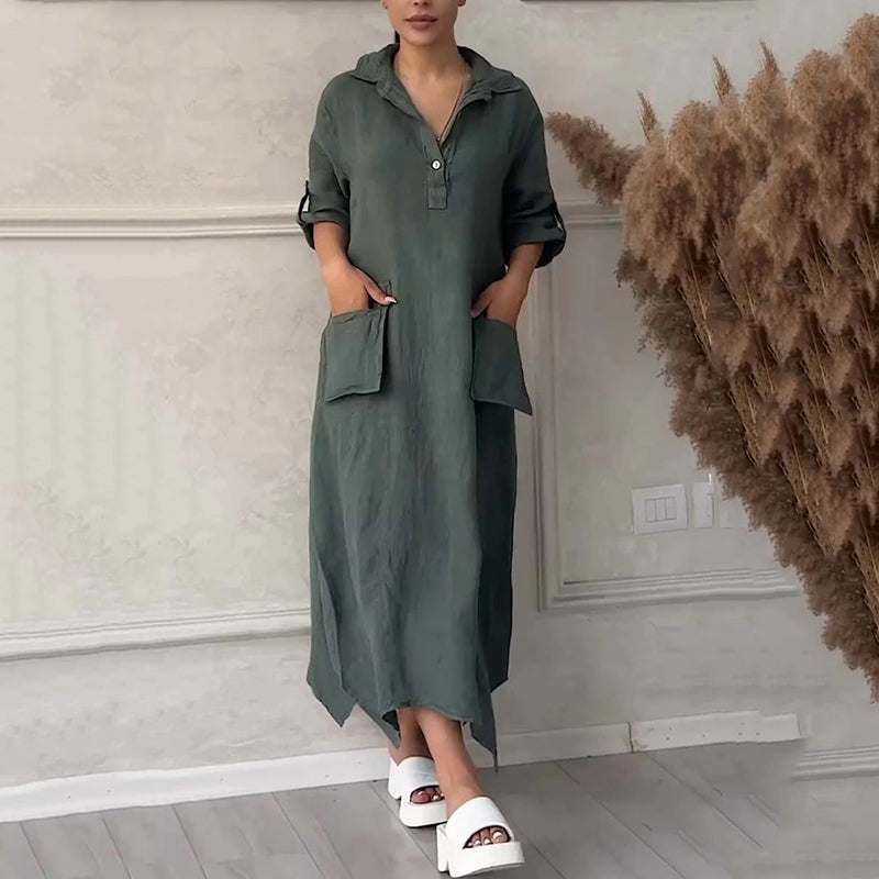 🔥Buy Two Get Free Shipping🔥Women's Cotton Linen Solid Colour Lapel Dress