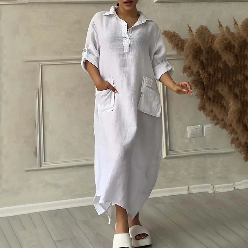 🔥Buy Two Get Free Shipping🔥Women's Cotton Linen Solid Colour Lapel Dress