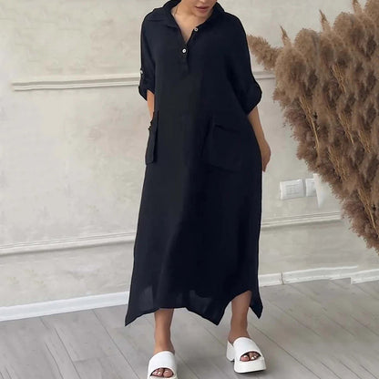 🔥Buy Two Get Free Shipping🔥Women's Cotton Linen Solid Colour Lapel Dress