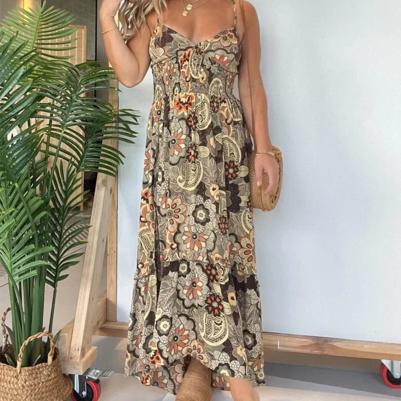 💥Limit Time 50% OFF 💕Women’s Sexy Spaghetti Strap Floral Print Long Dress