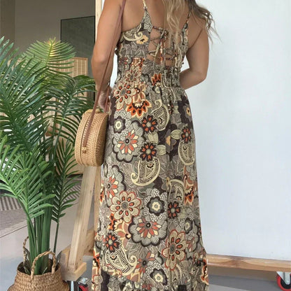 💥Limit Time 50% OFF 💕Women’s Sexy Spaghetti Strap Floral Print Long Dress