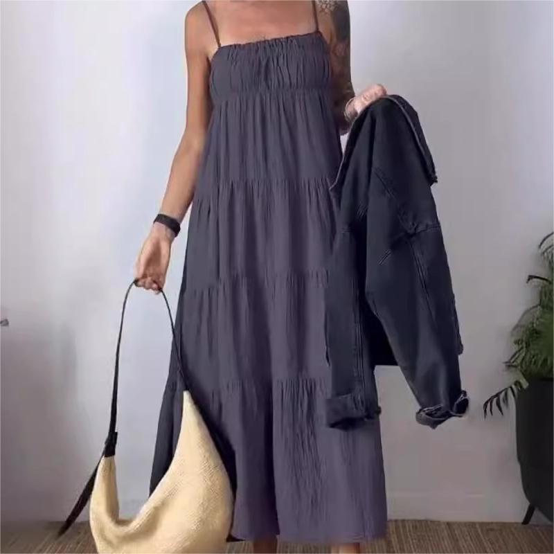 🦋Solid Color Pleated Breathable Spaghetti Strap Dress