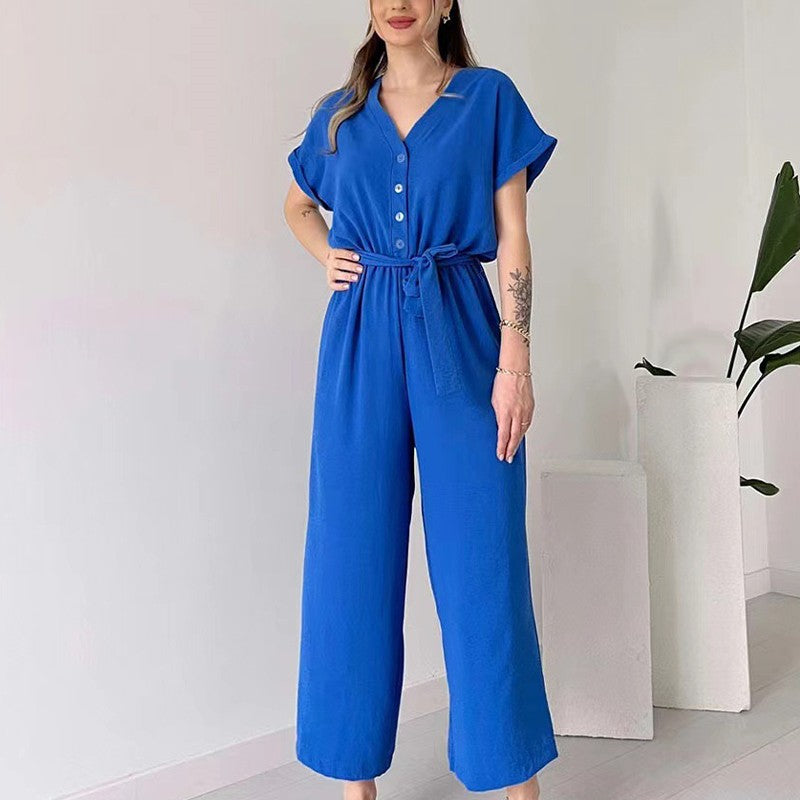 💕50% off💕Women's V-Neck Short Sleeve Casual Jumpsuit