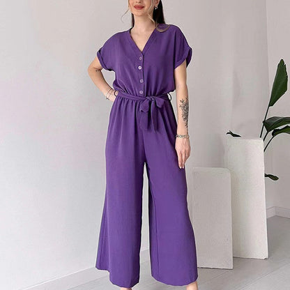 💕50% off💕Women's V-Neck Short Sleeve Casual Jumpsuit