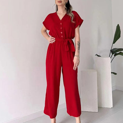 💕50% off💕Women's V-Neck Short Sleeve Casual Jumpsuit