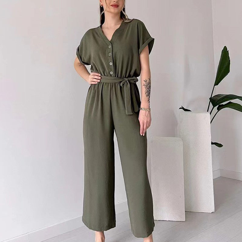 💕50% off💕Women's V-Neck Short Sleeve Casual Jumpsuit