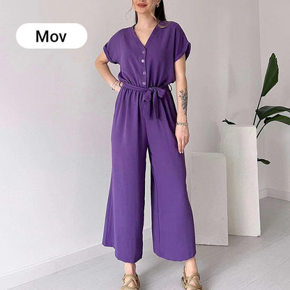 💕50% off💕Women's V-Neck Short Sleeve Casual Jumpsuit