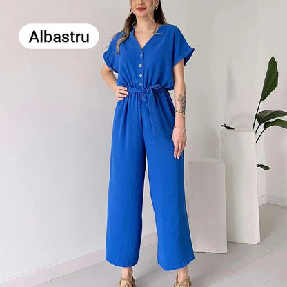 💕50% off💕Women's V-Neck Short Sleeve Casual Jumpsuit