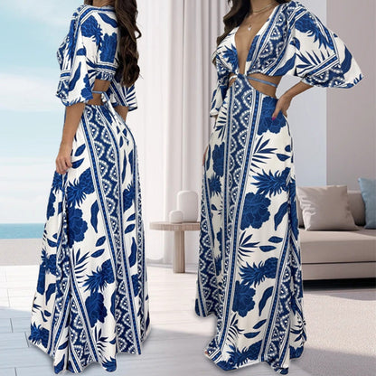 💕Summer Hot Sale💕Sexy Bat Half-sleeve Cutout Maxi Dress